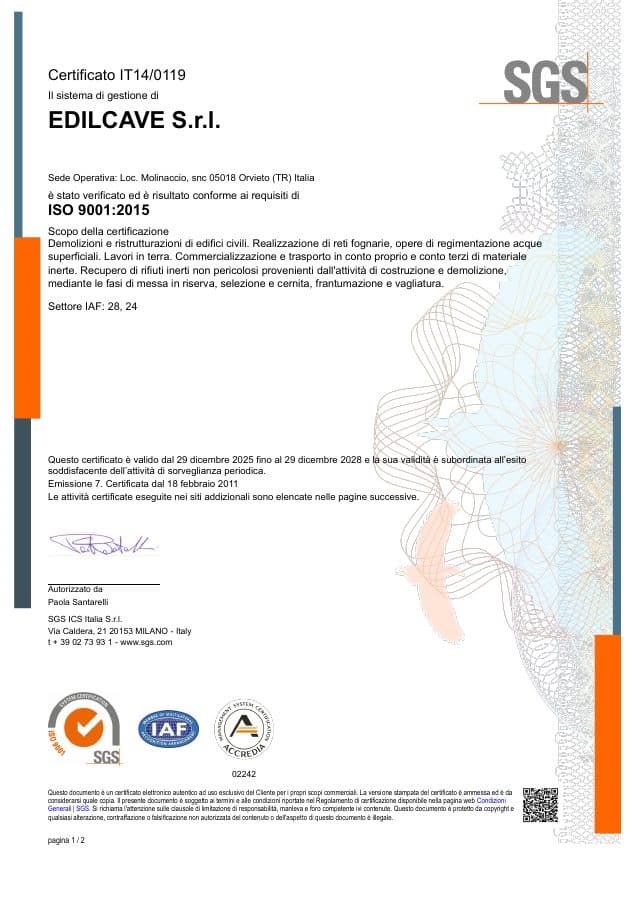 Anteprima di ISO 9001:2015 — Qualità rilasciato da SGS Italia S.p.A. · IT14/0119